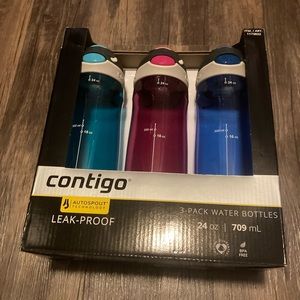 Contigo 24oz Set of 3 Water Bottles New in Box Leak Proof Teal Blue and Magenta